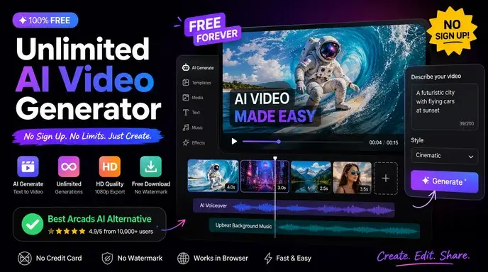 Bezpłatna, nieograniczona aplikacja Arcads AI Video Generator bez rejestracji